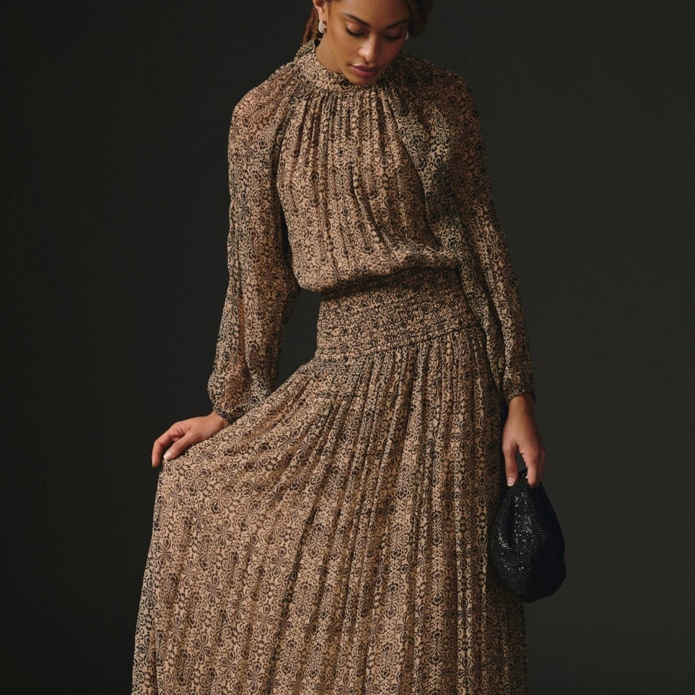 Anthropologie Let Me Be Smocked Mock-Neck Dress size XS